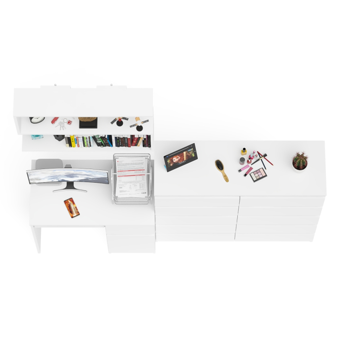 Домашние кабинеты, Стол компьютерный Мори МС-1 правый с комодом на 10-ть ящиков и навесной полкой 900