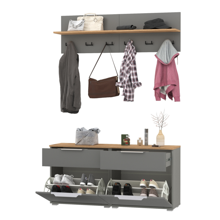 Прихожие, Две тумбы для обуви с ящиком и вешалкой с полкой Октава.