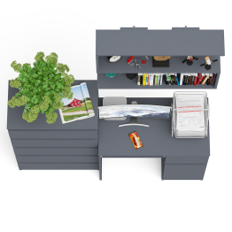 Стол компьютерный Мори МС-1 правый с высоким комодом на пять ящиков и навесной полкой