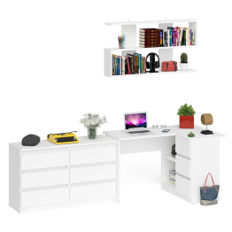 Стол угловой компьютерный Мори МС-16 правый с книжной полкой и комодом на шесть ящиков