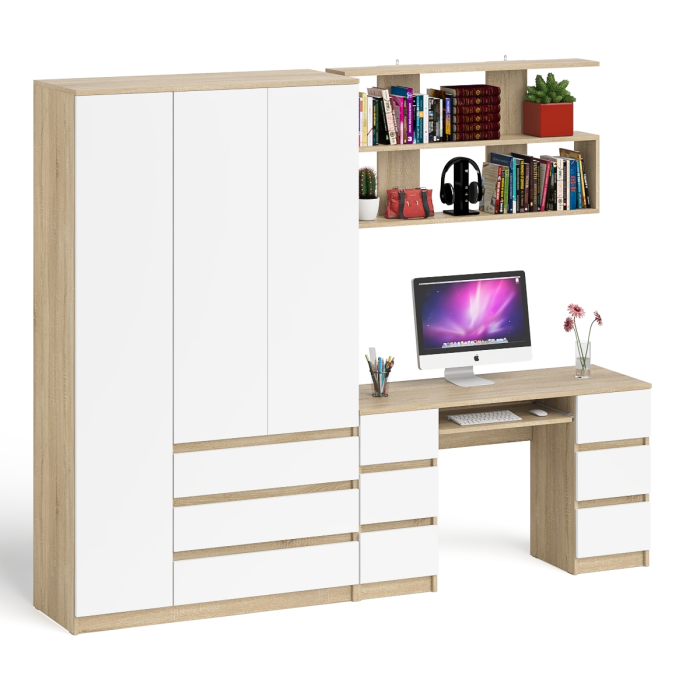 Домашние кабинеты, Шкаф-комод трёхдверный Мори МШ1200.1 с письменным столом и открытой книжной полкой