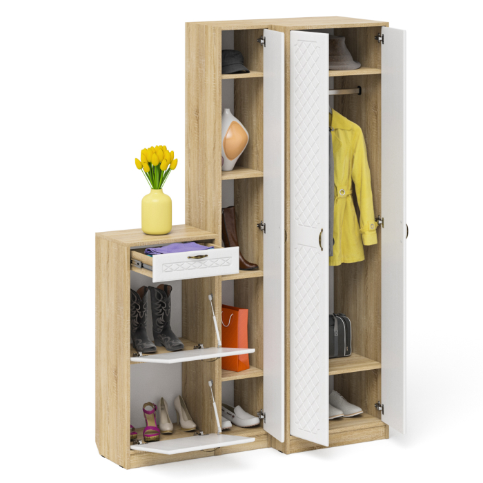 Прихожие, Обувница П-6 две секции с пеналом и шкафом № 28 МДФ фрезеровка ромб