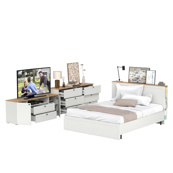 Спальные гарнитуры, Кровать двуспальная с ортопедическим основанием Остин с ТВ-тумбочкой и комодом 16.240