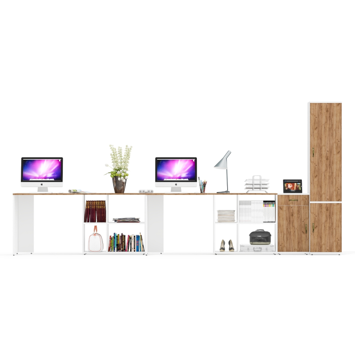 Домашние кабинеты, Два стола рабочих Лидер-8 с пеналом для документов и тумбочкой с ящиком и дверкой