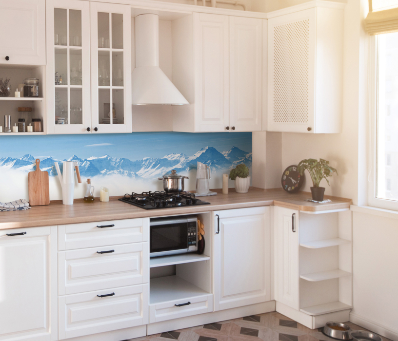 Стеновые панели, Интерьерная панель из стекла 2000*600*6 мм MGF26_снежные_горы