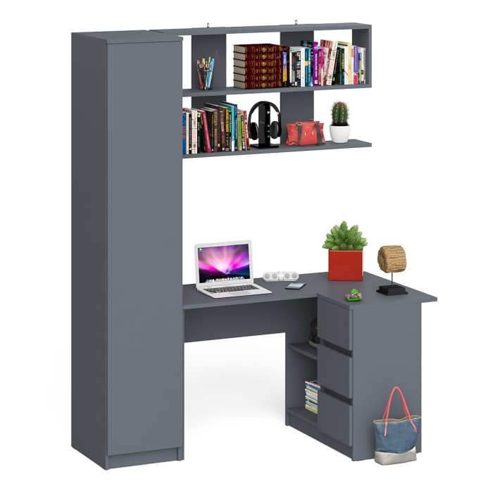 Домашние кабинеты, Стол угловой компьютерный Мори МС-16 правый с пеналом с полками и навесной открытой полкой 1200