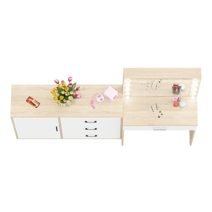 Туалетные столики, Косметический стол с подсветкой и выдвижным ящиком СТ-4 и комод 122-1204