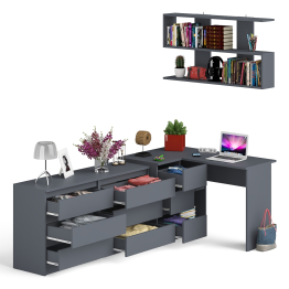 Стол угловой компьютерный Мори МС-16 левый с навесной книжной полкой и комодом МК1380.6