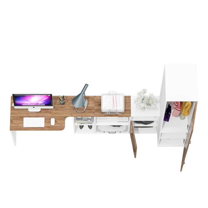 Домашние кабинеты, Место для учёбы Лидер-8 с компьютерным столом с тумбой с нишей и пеналом МД 23Б