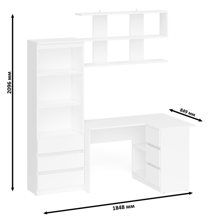 Домашние кабинеты, Рабочее место с угловым столом Мори МС-16 правым со стеллажом и полкой