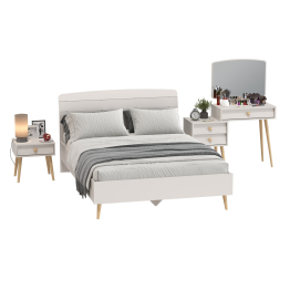 Спальня Афина двуспальная кровать 1400 с косметическим столиком и тумбочкой