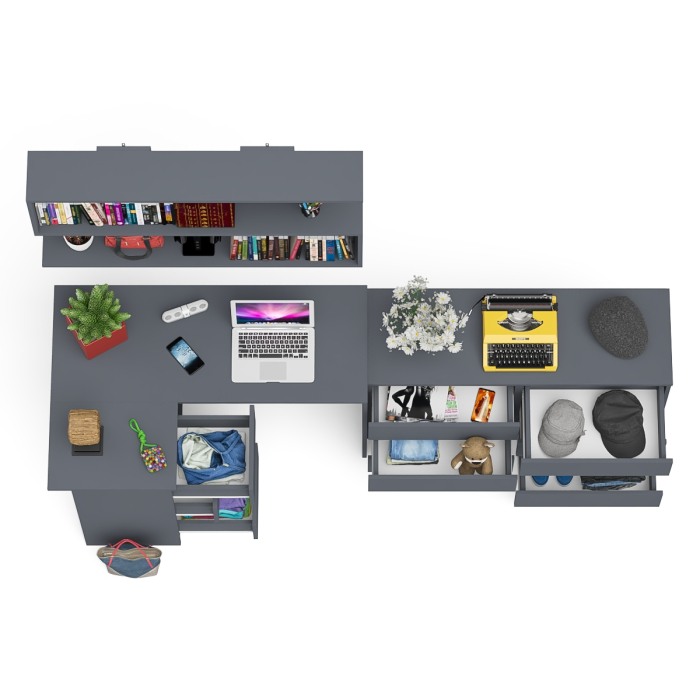 Домашние кабинеты, Стол компьютерный угловой МС-16 левый Мори с полкой для книг и широким комодом