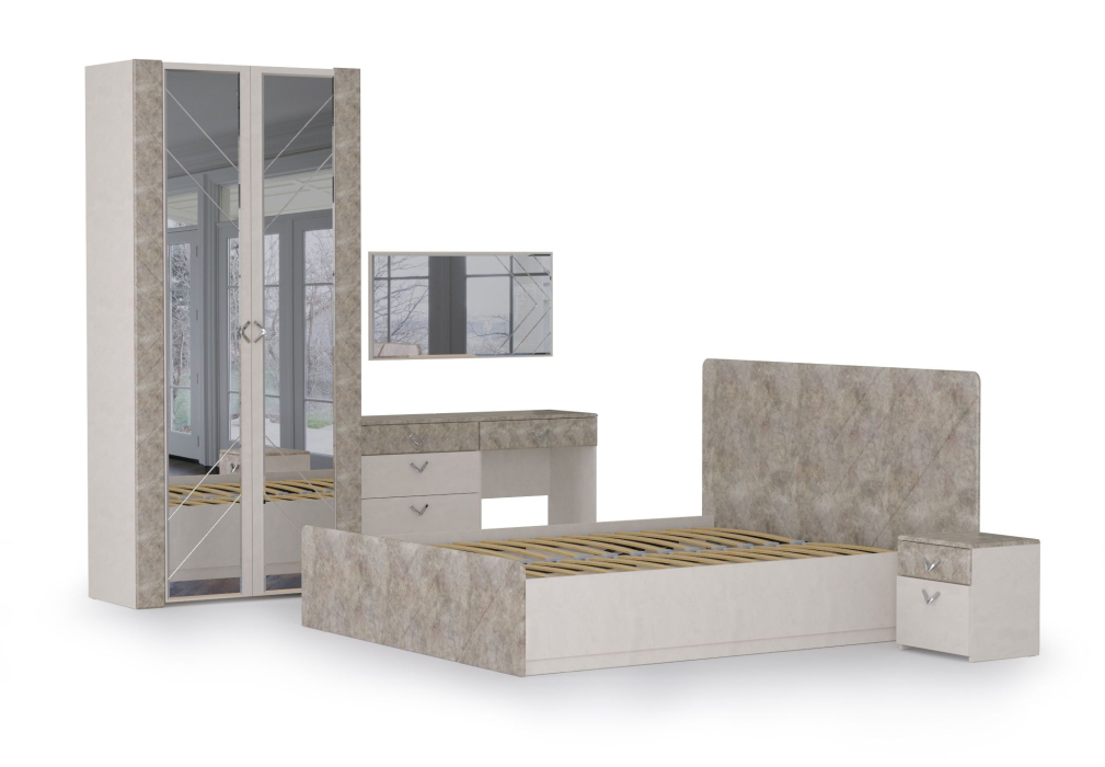 Модульные cпальни, Спальня Амели № 8 шёлковый камень/бетон чикаго беж, 6 предметов мебели