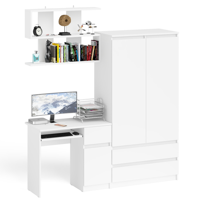 Домашние кабинеты, Стол компьютерный с ящиком МС-1 правый с навесной полкой и шкаф-комод МШ900.1 Мори