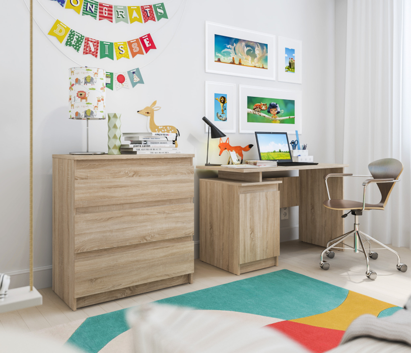 Для девочек, Кито набор (стол+стеллаж+комод+шкаф+кровать+тумба)