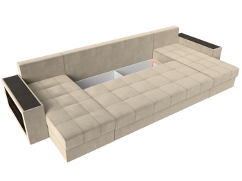 П-образный диван Дубай полки слева, микровельвет