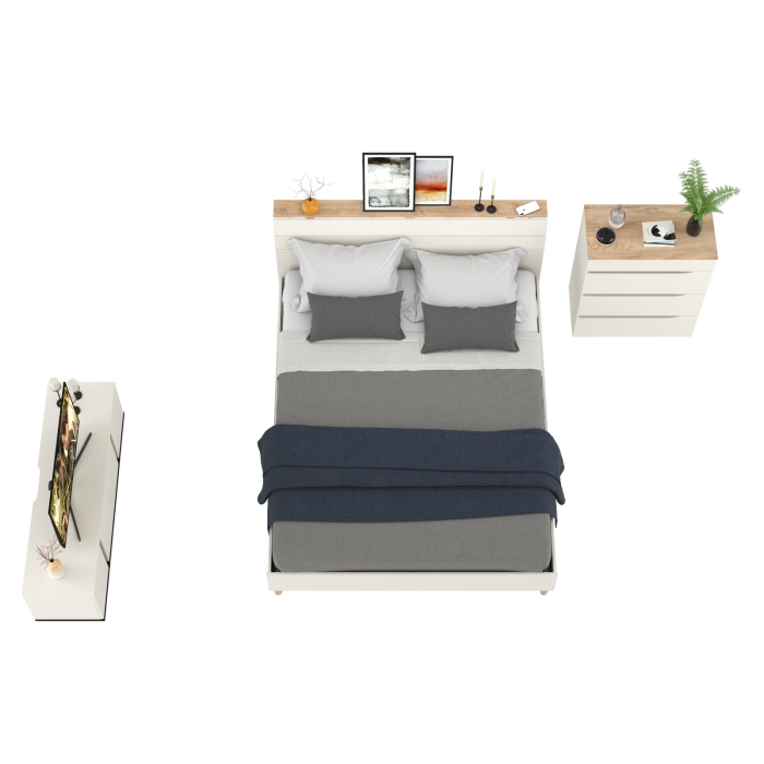 Спальные гарнитуры, Тумба ТВ 13.276 с кроватью Муссон с основанием 1600 и комод 13.97