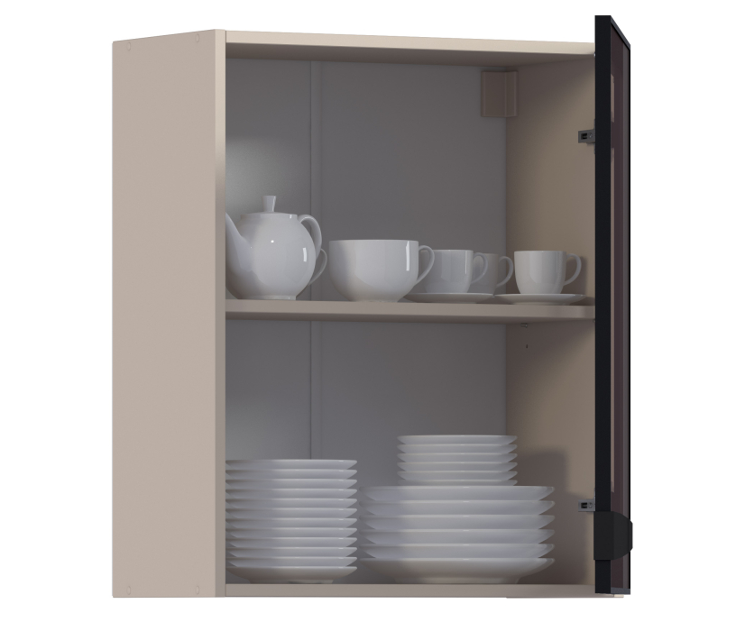 Навесные, Регина РП-60 Полка Песочный/Витрина алюминий Черный матовый/стекло Бронза