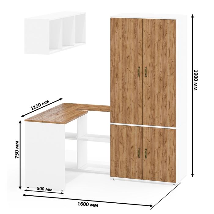 Домашние кабинеты, Бельевой глубокий шкаф Лидер-8 19Б с навесной полкой для книг и столом для работы
