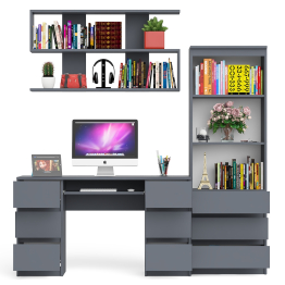 Рабочее место Мори из стола двухтумбового МС-2 с навесной полкой и стеллажом