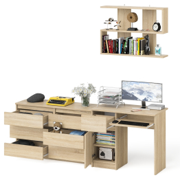 Большой комод на 6-ть ящиков Мори с компьютерным столом МС-1 левый и полка открытая на 900