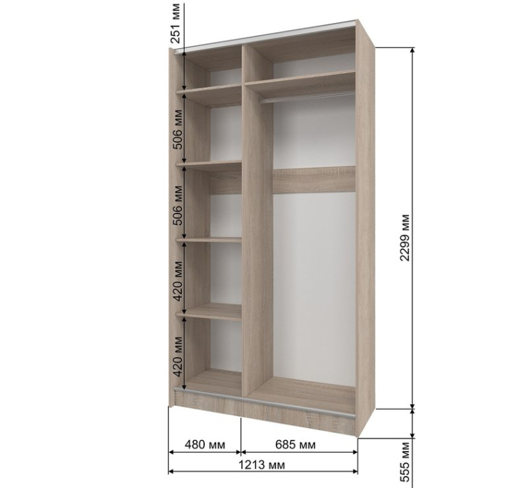Шкафы-купе, Шкаф-купе Манхеттен М 1213х2300х555, 2 зеркала