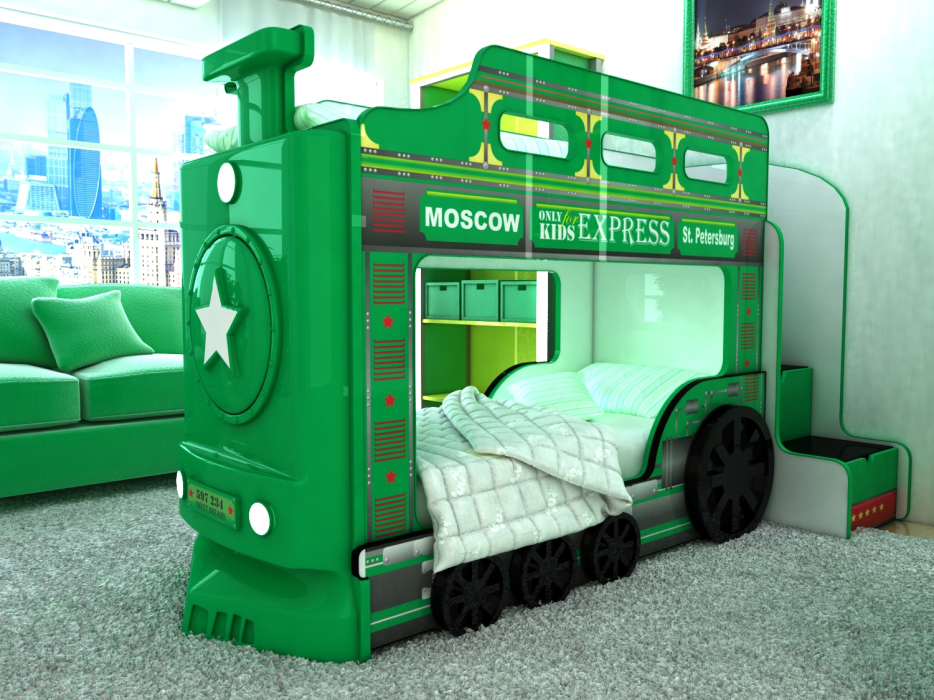 Кровати двухъярусные, Кровать Паровоз 2-х ярусная 