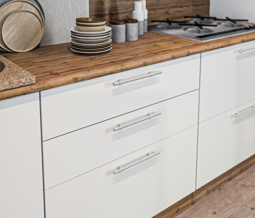 Кухонные гарнитуры, Кухонный гарнитур Регина Белый/МДФ Анна Белый глянец, МДФ Джаз Светло-серый 3,4 м