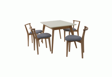 Стол Сканди 120 натур/слоновая кость со стульями Франк натур рогожка серый