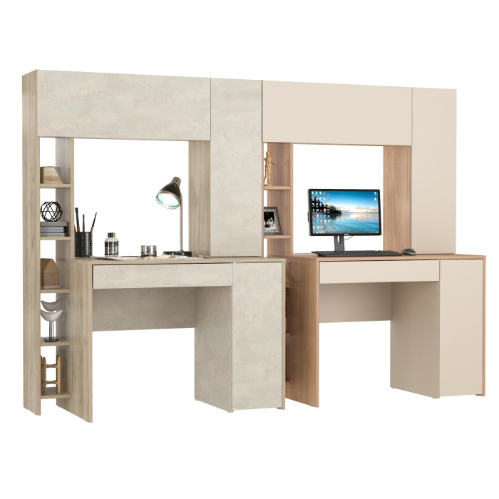 Прямые компьютерные столы, Два стола с надстройкой Mobi Комфорт 12.71