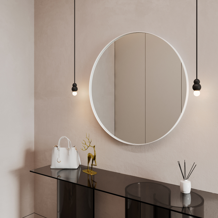 Зеркала в спальню, Дизайнерское настенное зеркало GENGLASS Rauntel L в металлической раме