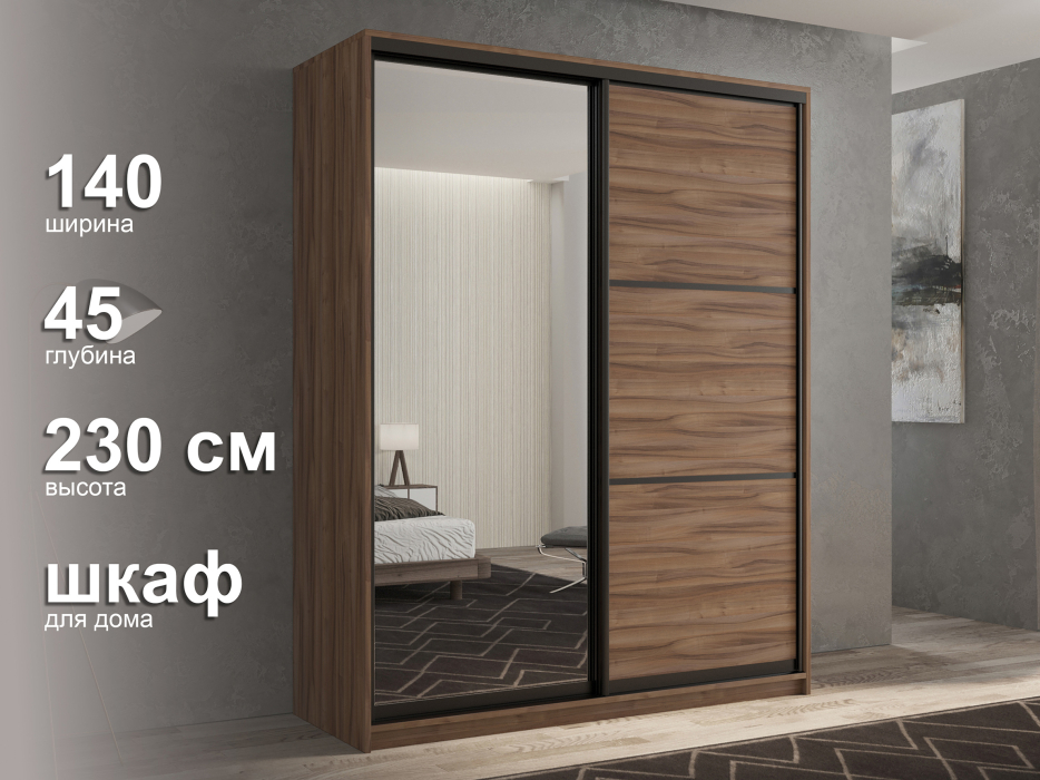 Шкафы-купе 2-х дверные, Шкаф-купе 2х дверный Кааппи 2 140х45