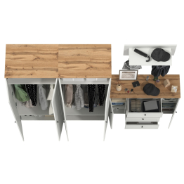 Комод четыре ящика с настенной вешалкой и двумя платяными шкафами Остин