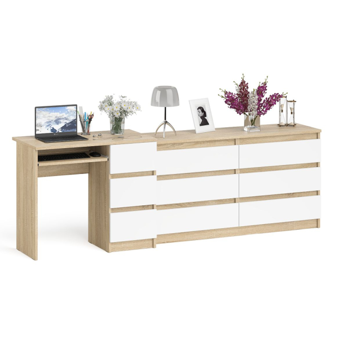 Домашние кабинеты, Комод 1380 6-ть ящиков Мори с однотумбовым столом компьютерным МС-6 правым