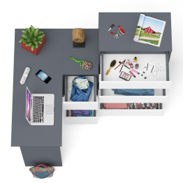 Высокий комод 700 пять ящиков и угловой компьютерный стол МС-16 правый серии Мори