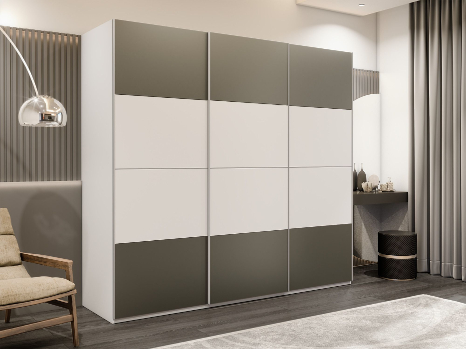 Шкафы-купе 3-х дверные, Шкаф-купе Эста 3-х дверный ДСП/Стекла хаки/Доводчик 300х66х240