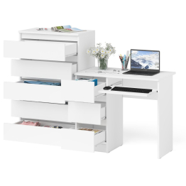 Комод высокий Мори МК700 5-ть ящиков и стол компьютерный Мори МС-6 левый