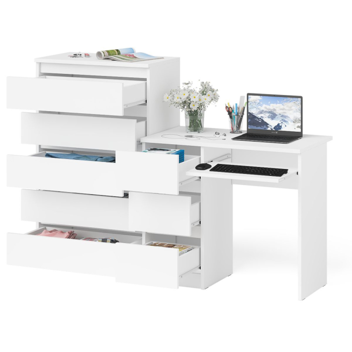 Домашние кабинеты, Комод высокий Мори МК700 5-ть ящиков и стол компьютерный Мори МС-6 левый