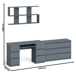 Широкий комод Мори на шесть ящиков с двутумбовым столом МС-2 и открытой полкой