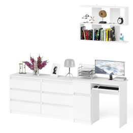 Компьютерный стол МС-1 левый с широким комодом МК1380-6 и полкой Мори 900