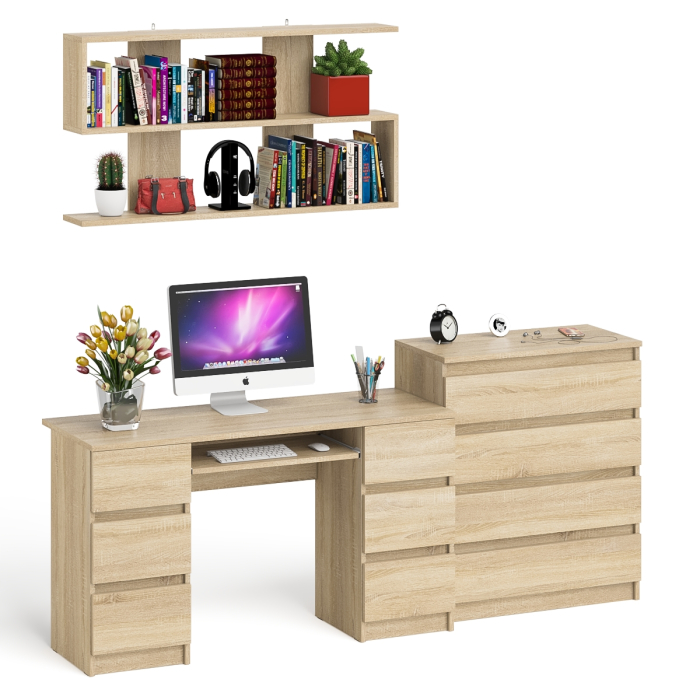 Домашние кабинеты, Стол письменный Мори МС-2 с комодом МК800 4 ящика и полкой 1200