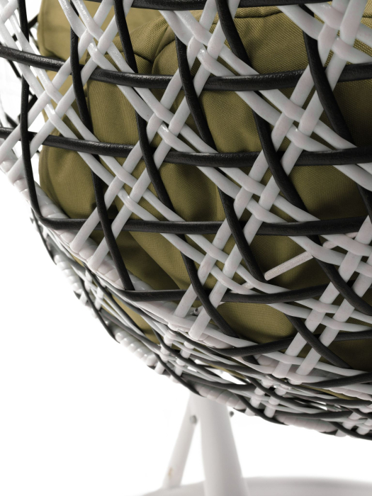 Подвесные кресла, Подвесное кресло КАПЛЯ ЛЮКС белая стойка двуцветное с ротангом