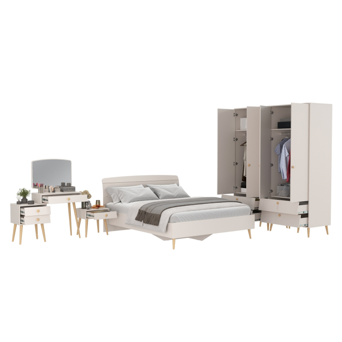 Спальные гарнитуры, Туалетный столик с зеркалом Афина с кроватью 1600 с тумбочкой и двумя шкафами