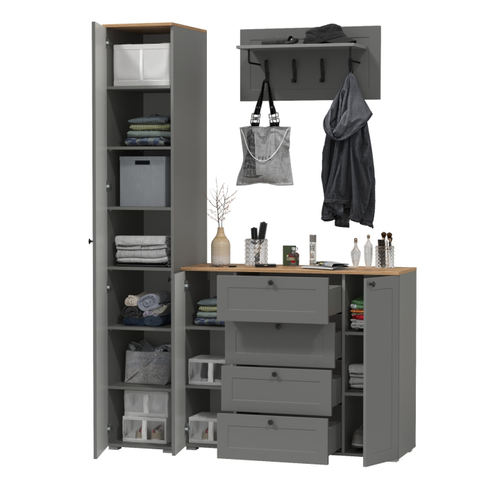 Прихожие, Шкаф-пенал с комодом четыре ящика и вешалкой для одежды Остин