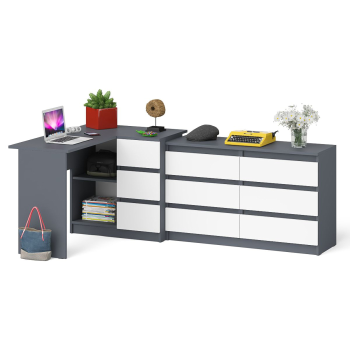 Компьютерные столы, Комод Мори 1200 6 ящиков и компьютерный угловой стол МС-16 правый