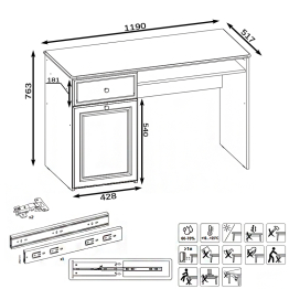 Стол письменный Роуз 12.148 белый(тиснение Поры дерева)/ясень ваниль