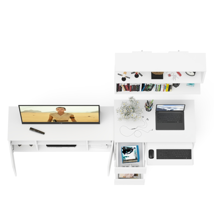 Прямые компьютерные столы, Мори стол компьютерный МС-6 левый с тумбой МТВ1200.1 и навесной открытой полкой