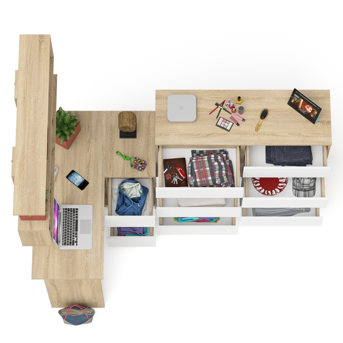 Домашние кабинеты, Набор мебели из углового компьютерного стола Мори МС-16 правого с книжной полкой и комода МК1200.10