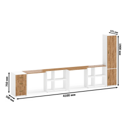 Узкий шкаф для белья и для хранения Лидер-8 с двумя рабочими столами и тумбой для бумаг