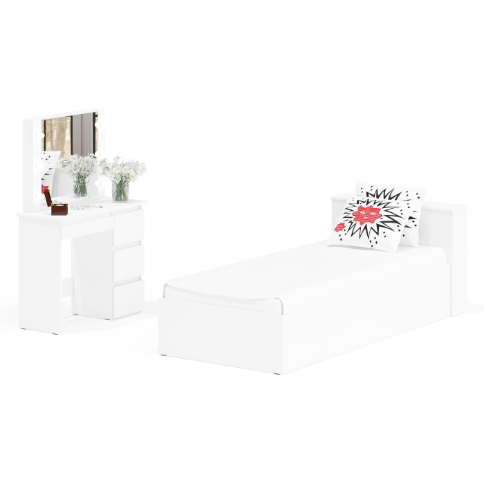 Спальные гарнитуры, Кровать с ящиками Ксения 900 и столик косметический с подсветкой Сура